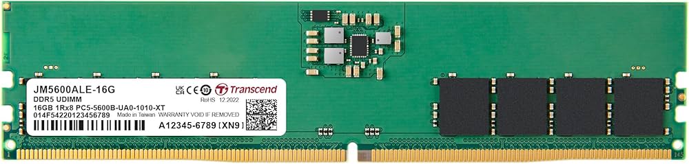 Transcend DDR5 5600 16GB Unbuffered Long-DIMM 1.1V (2Gx8)x8 1Rx8 (JM5600ALE-16G) DIMM RAM