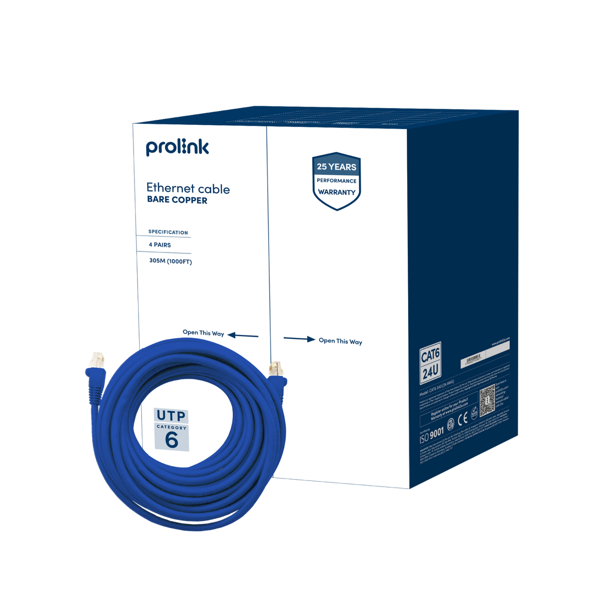 Prolink CAT6 24U 24AWG 100% Pure Copper 305M 0.50mm Ethernet LAN Cable