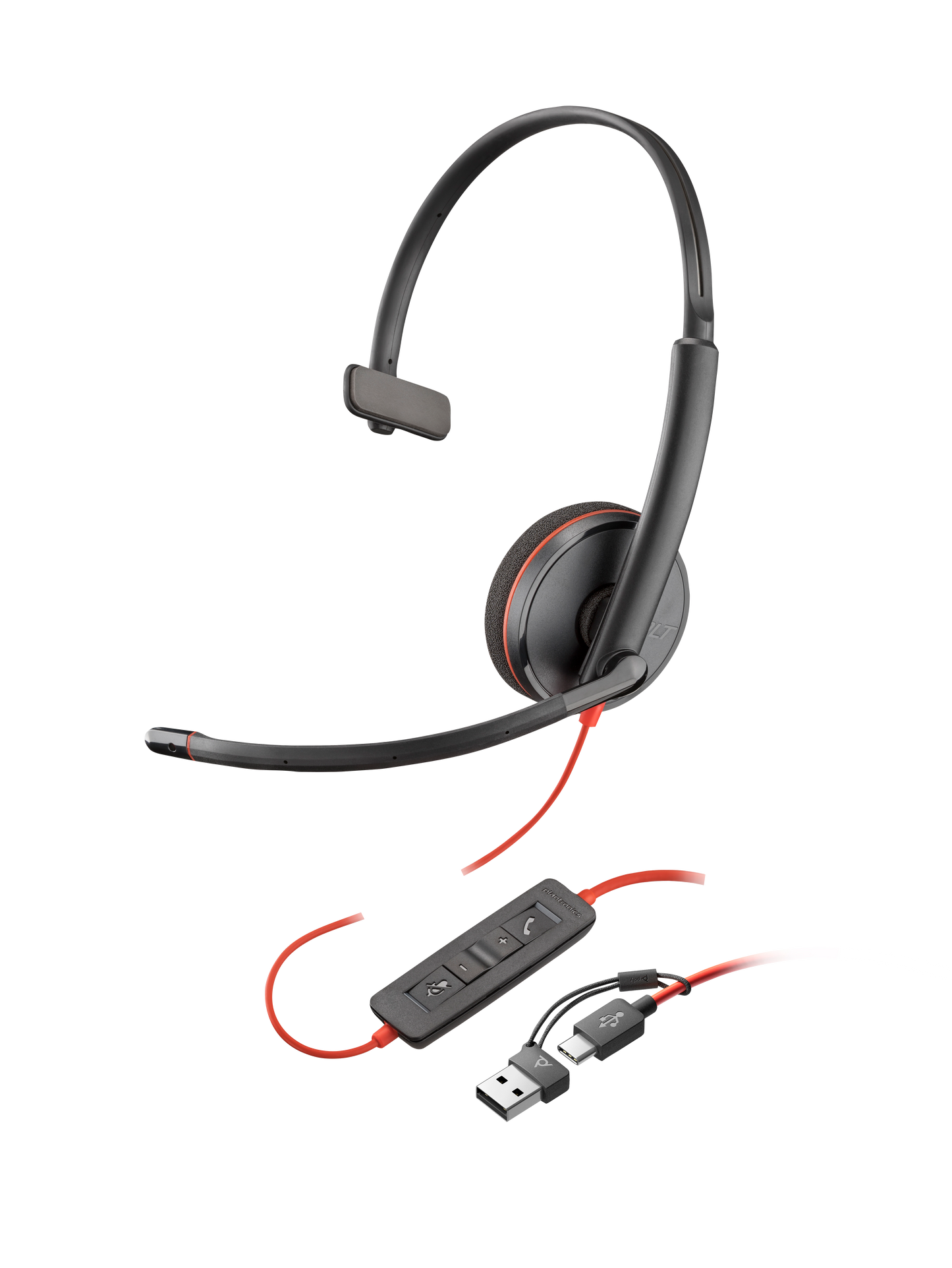 Poly Blackwire 3210 Monaural USB-C Headset +USB-C/A Adapter (8X214AA)