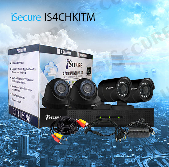 iSecure IS4CHKITM HD 1080P 4CH Cloud HD DVR CCTV Kit