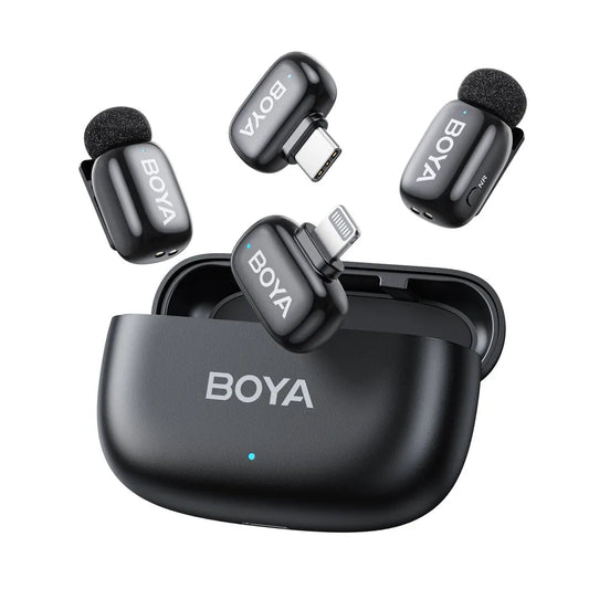 BOYA mini-12 2x Mic Type C+Lightning Receivers Charging Case Black