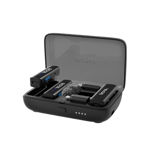 BOYALINK 2 2x Mic, 3-in-1 design Type-c+Lightning+3.5mm TRS receivers, Charging Case, Black