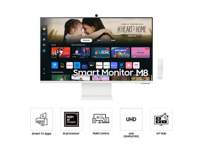 Samsung LS32DM801UEXXP 32" Smart Monitor M8 (M80D) 4K UHD with Streaming TV, Speakers, USB-C, Ergonomic Stand and SlimFit Camera