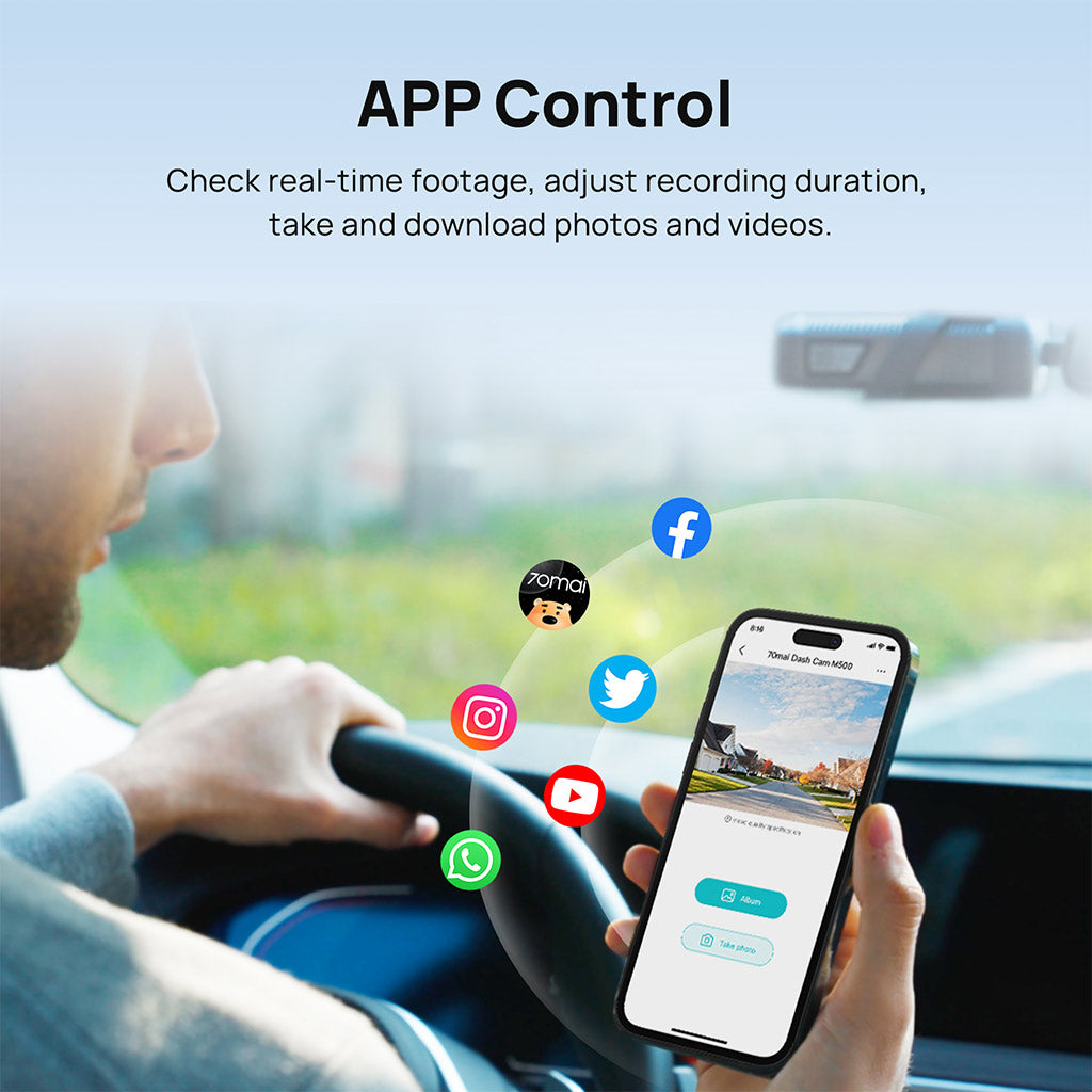 70mai M500 Dash Cam 2.7K HD with Built-in eMMC, 170° FOV & HDR Recording