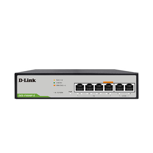 D-Link DES-F1006P-E 250M 6-Port 10/100 Switch with 4 PoE Ports and 2 Uplink Ports