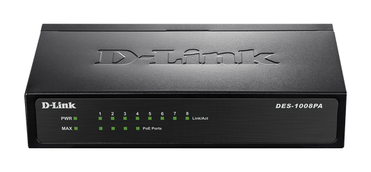 D-Link DES-1008PA 8-Port Fast Ethernet PoE Unmanaged Desktop Switch