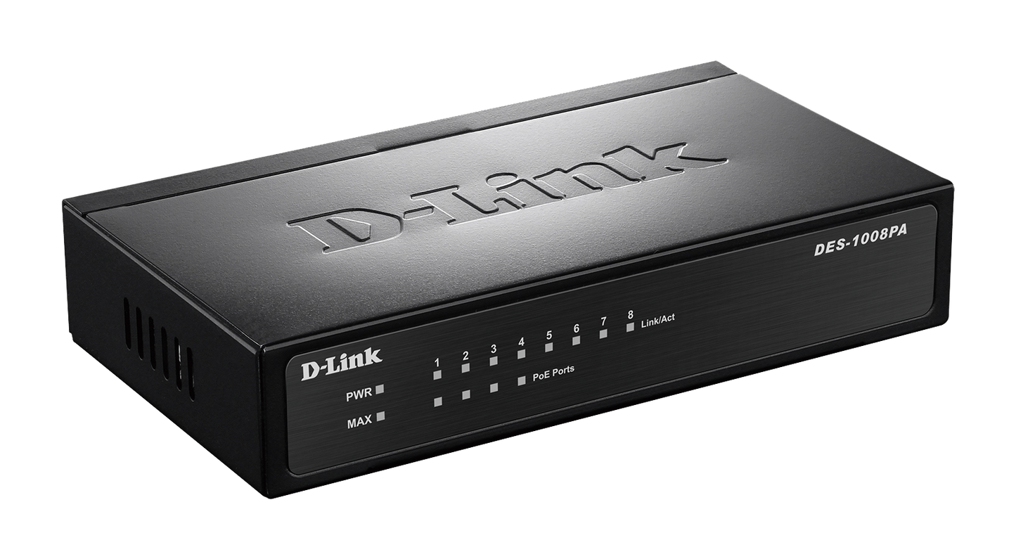 D-Link DES-1008PA 8-Port Fast Ethernet PoE Unmanaged Desktop Switch