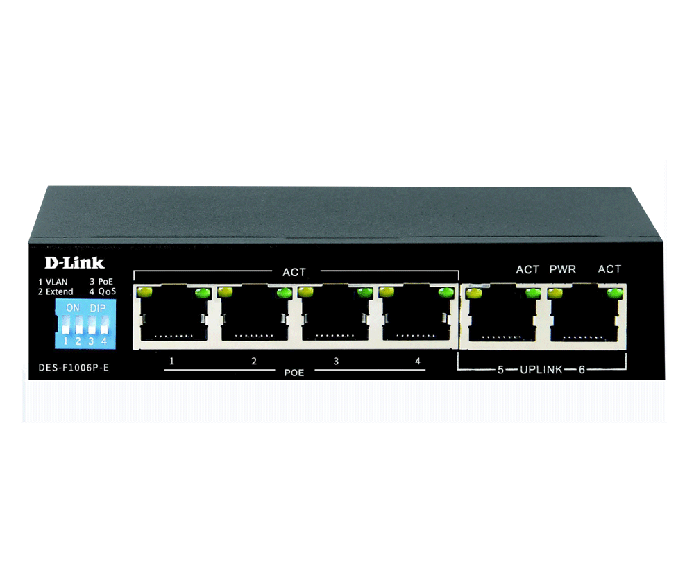 D-Link DES-F1006P-E 6-Port 10/100 Long Range PoE+ Surveillance Switch