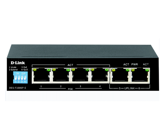 D-Link DES-F1006P-E 6-Port 10/100 Long Range PoE+ Surveillance Switch