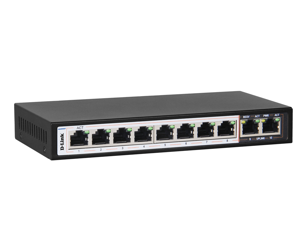 D-Link DES-F1010P-E 8 + 2 1000Mbps 250m PoE Switch