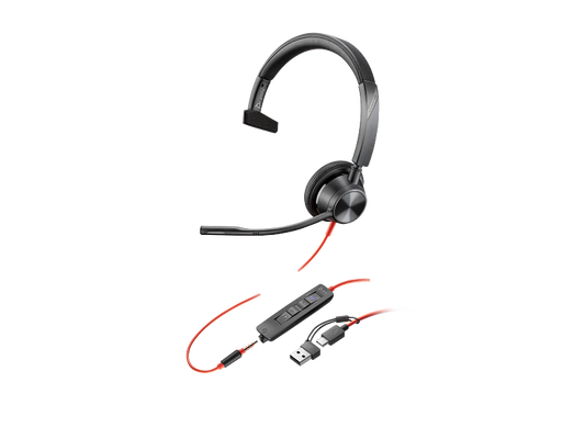 Poly Blackwire 3315 Monaural Microsoft Teams Certified USB-C Headset +3.5mm Plug +USB-C/A Adapter (8X218AA)