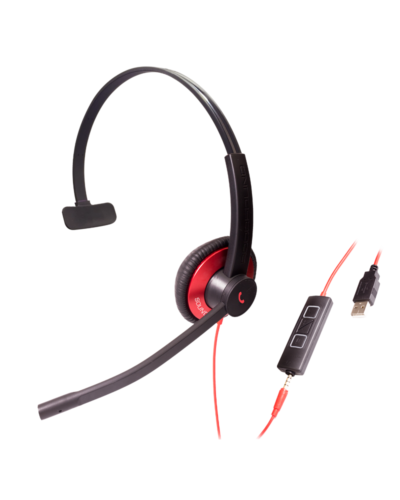 Addasound Epic 501R-C Wired Mono Headset (UC) Teams UC,3.5mm+USB-C, Red