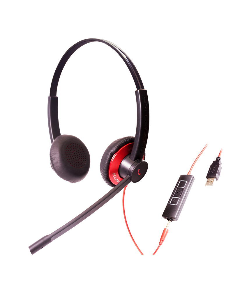 Addasound EPIC 502R Wired Duo Headset (UC) Teams UC,3.5mm+USB-A, Red