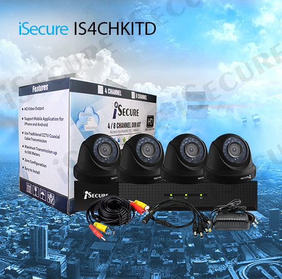 iSecure IS4CHKITD HD 1080P 4CH Cloud HD DVR 4 Indoor