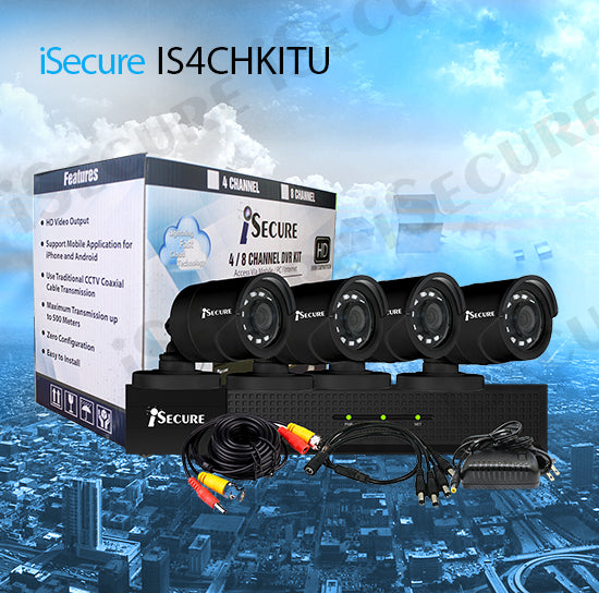 iSecure IS4CHKITU HD 1080P 4CH クラウド HD DVR 4 屋外 CCTV キット